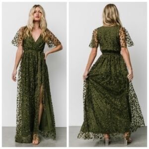 Baltic Born Marseille Embossed Maxi Dress Olive Green S